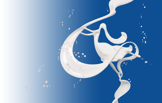 splash milk and girl isolated on blue 3d rendering