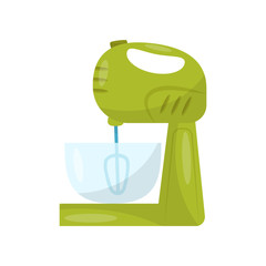 Dough mixer with glass bowl. Bakery equipment. Modern kitchen appliance. Flat vector element for promo poster