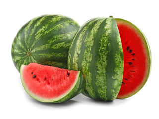 Delicious ripe watermelons on white background