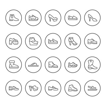 Set round line icons of shoes