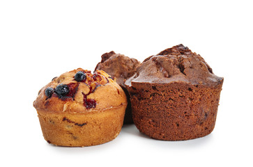 Sweet tasty muffins on white background