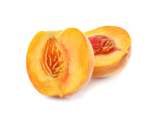 Fresh cut peach on white background