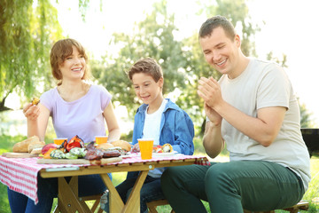 Happy family having picnic on summer day