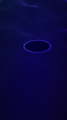 Abstract landscape on a blue background. Cyberspace grid. Mockup. Hi-tech network, technology. Vertical image orientation. 3D illustration