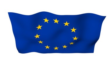 Slightly waving flag of the European Union isolated on white background, 3D rendering. Symbol of Europe. 3D illustration