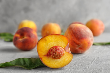 Cut peach on light table