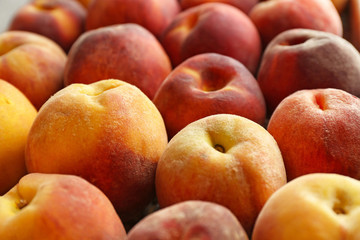 Fototapeta na wymiar Fresh ripe peaches, closeup