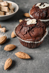 Obraz na płótnie Canvas Tasty chocolate muffins on grey table