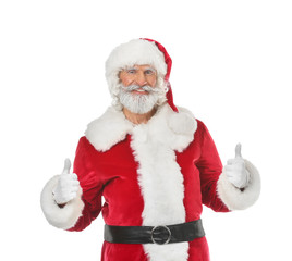 Portrait of Santa Claus showing thumb-up on white background