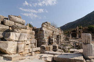 Fototapeta na wymiar Columns on the street of the ancient city of Ephesus