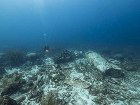 Airplane wreck in coral reef around Curaçao - Caribbean Sea - Dutch Antilles