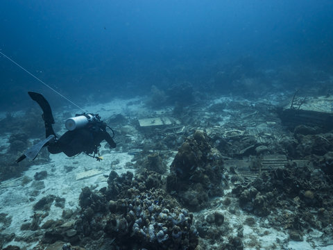 Airplane wreck in coral reef around Curaçao - Caribbean Sea - Dutch Antilles