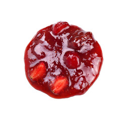 Delicious strawberry jam on white background