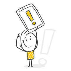 Strichfiguren / Strichmännchen: Tablet, Ausrufezeichen. (Nr. 288)