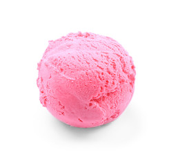 Tasty strawberry ice-cream ball on white background