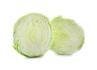 Halves of cabbage on white background