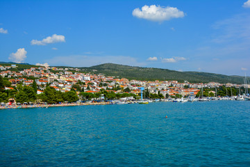 Fototapeta na wymiar Panoramic view of mediterranean coastal town Crikvenica. Istria, Croatia