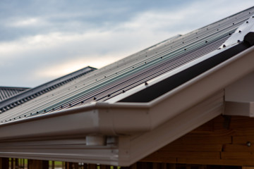 A close up of a new tin roof of a newly built house with selective blur in South Australia on 29th August 2018