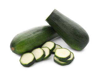 Fresh zucchinis on white background
