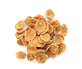 Pile of healthy cornflakes on white background