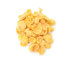 Pile of healthy cornflakes on white background