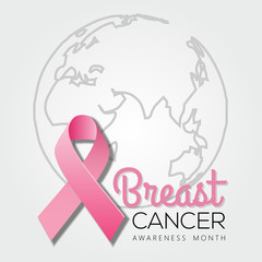 Breast Cancer Awareness Month poster or banner design with realistic pink ribbon. Vector illustration