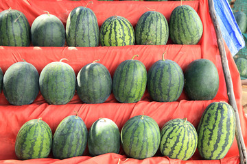 Watermelons sold at local farm market.