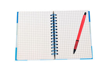 Open notebook on white background.