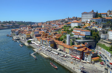 Fototapeta na wymiar Panoramic view of Porto from the bridge crossing the Douro river