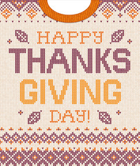 Knitted pattern background Happy Thanksgiving Day family party greeting card