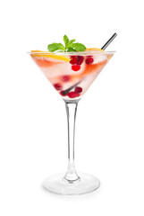 Fototapeta premium Glass of fresh cocktail on white background