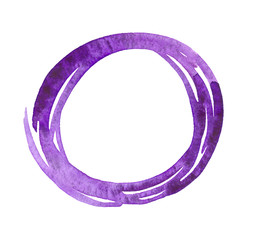 watercolor hand paint abstract violet round backdrop. watercolor brush stroke in circle. handmade paint template in purple colors