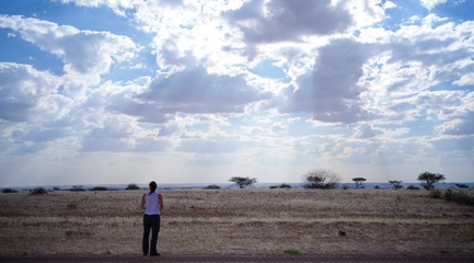 Namibia Brandberg Mountains Woman Watching Sunrays