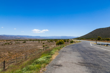 The dry and arid farms and landscape of the Karoo in the Northern Cape, South Africa.