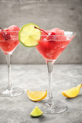 Fresh summer cocktail in glasses on light table