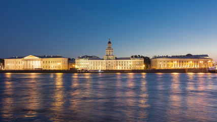 Kunstkamera and Neva river at night, Saint Petersburg, Russia