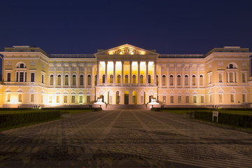 Russian museum on Culture square at night, Saint Petersburg, Russia
