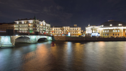 Fototapeta premium Fontanka embankment at night, Saint Petersburg, Russia