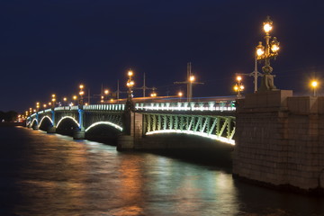 Troitsky bridge at night, Saint Petersburg, Russia