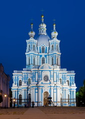 Fototapeta na wymiar Smolny Cathedral at night, St. Petersburg, Russia
