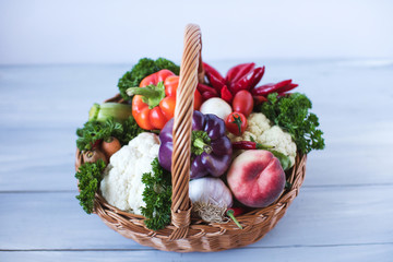 Vegetables in a wicker basket.