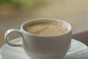 coffee cup on table in shop.