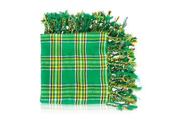 Scotland kilt in check green color dress of men’s, which is a rectangular length of cloth worn over the left.                                                                                           