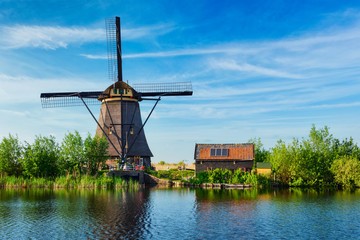 Windmills at Kinderdijk in Holland. Netherlands