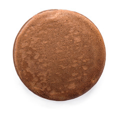Delicious chocolate pancake on white background