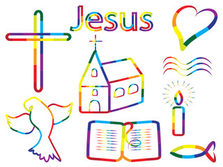 regenbogenfarben Glaubenssymbole  im Set