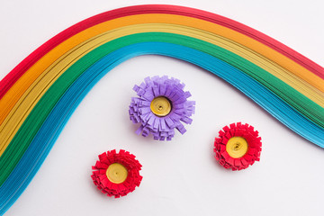 Craft supplies - tapes, paper rainbow colors, isolated on white