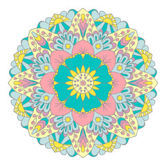 Multicolor graphic mandala with ethnic and floral motives