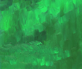 Oil painting. Clean and solid green background with rough texture of brush strokes.