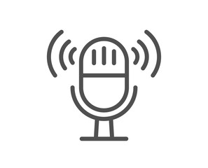 Microphone line icon. Music mic sign. Musical device symbol. Quality design element. Classic style microphone. Editable stroke. Vector